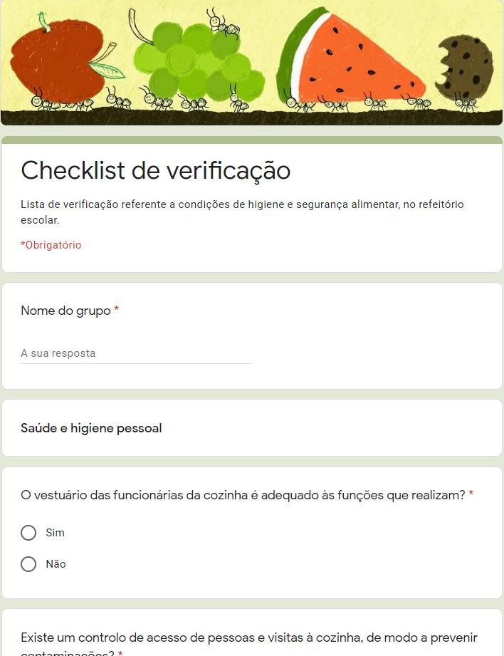 Lista de verificação para condições de higiene e segurança